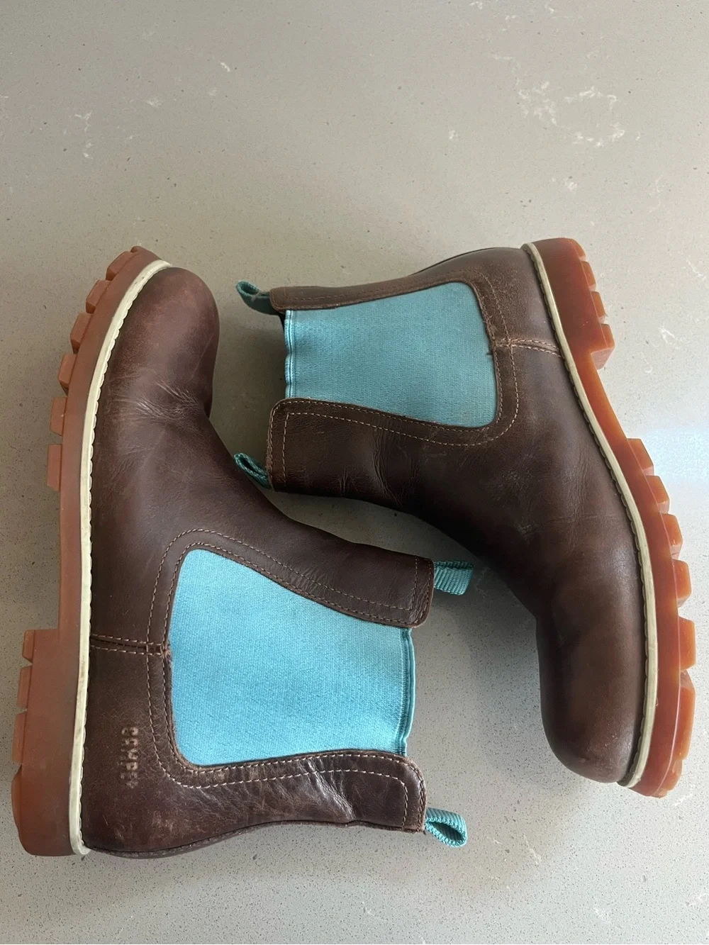 Camper Brutus Chelsea Ankle Boots Brown Leather Blue Elastic EU 37/US 6.5-7
